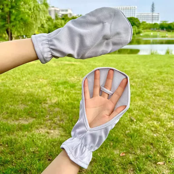 Summer Short Horse-Shoe Style Driving Sun Protection Gloves, Outdoor Cycling Loose-Fitting Anti-Uv Anti-Slip Breathable Short Gloves