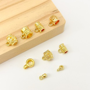 14K Gold-Filled Pendant Buckle with Hanging Ring Three-Way Connector Large Hole Beads Carved Round Tube DIY Bracelet Jewelry Accessories