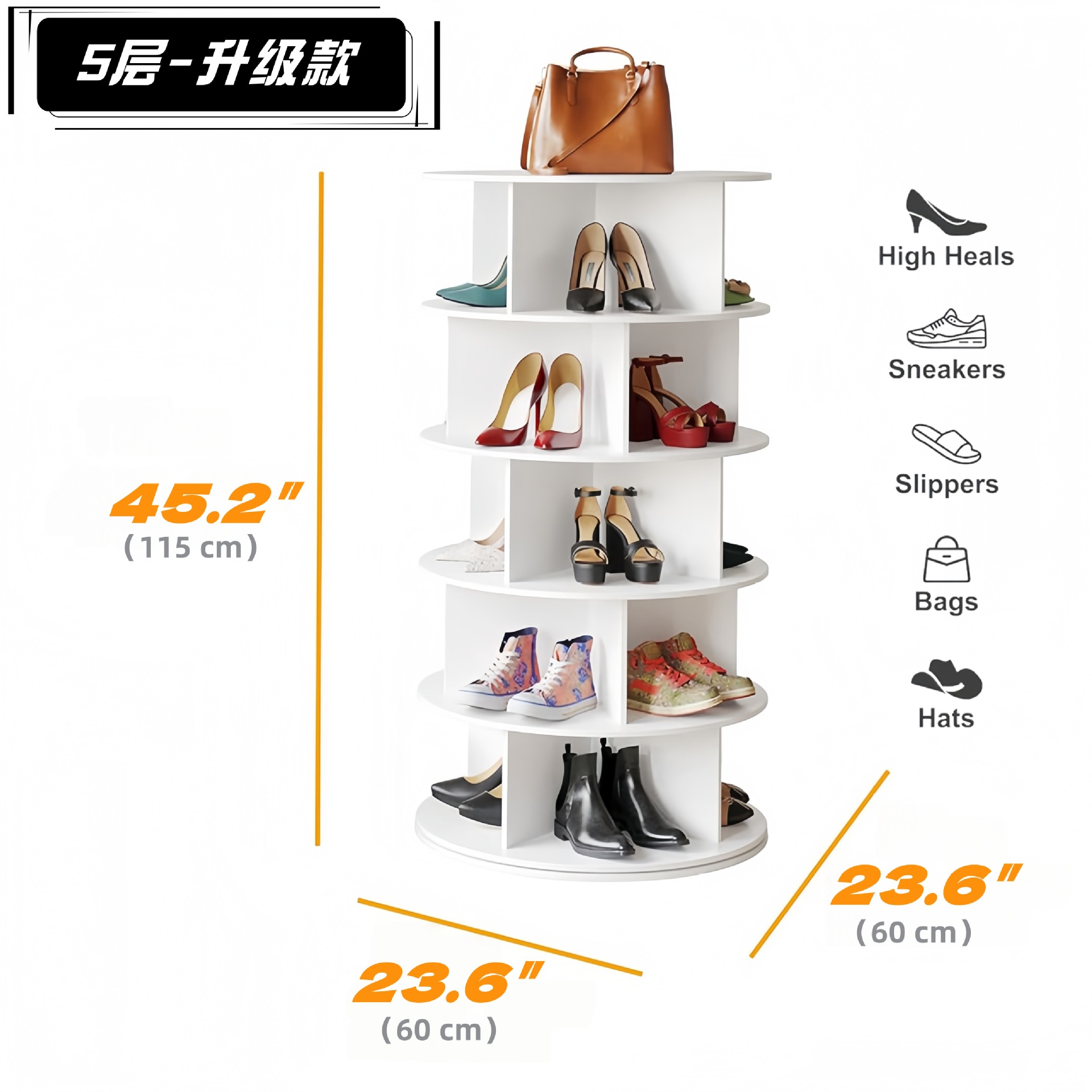 Estante de zapatos giratorio multicapa simple de exhibición de bolsas 360 grados redondo estante de almacenamiento de almacenamiento de almacenamiento doméstico