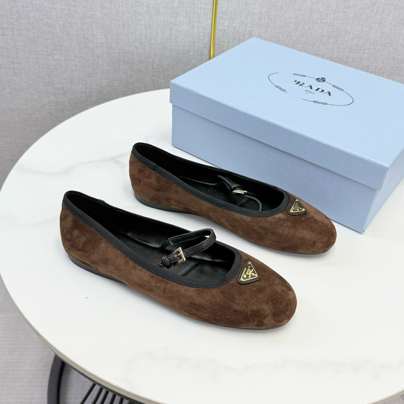 PRAD* Vintage Mary Jane Flat Shoes for Women, One-Strap Ballet Flats, French Suede Shallow Women's Shoes