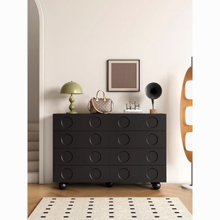 Black Retro Eight-drawer Cabinet Bedroom Bedside Storage Locker Drawer Cabinet Living Room Entrance Cabinet Tv Sofa Side Cabinet