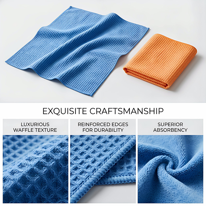 Ryekew Car Cleaning Towel, Car Absorbent Towel, Household Kitchen Absorbent Towel, Non-Marking Glass Towel, Waffle Cleaning Towel