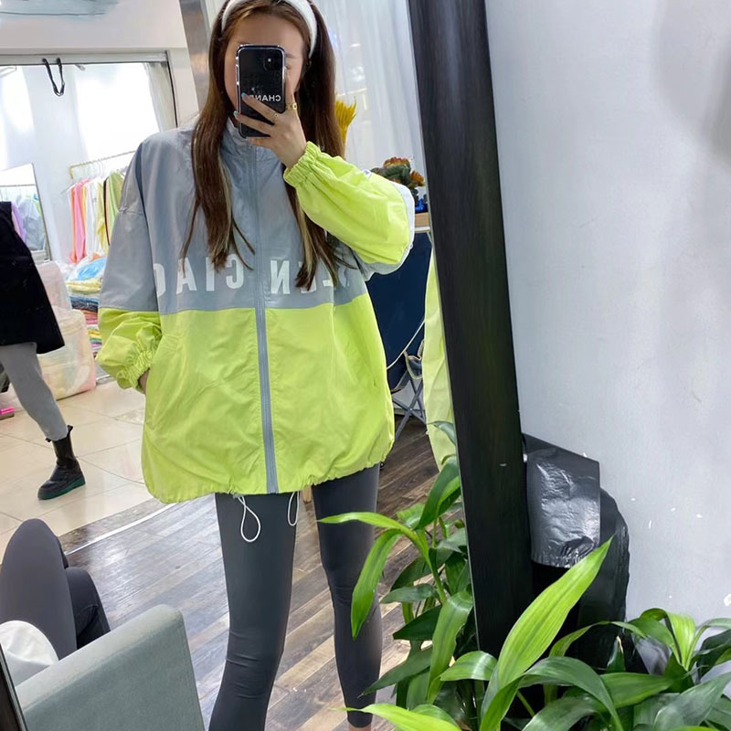 Spring and summer new pattern Thin section Color matching Sunscreen letter printing mlb Korean Edition fashion coat Drawstring Stand collar