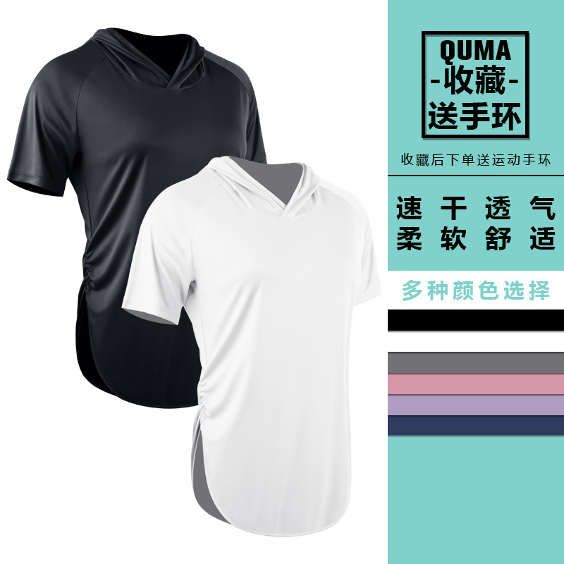 Deportes de las mujeres con capucha cintura de manga corta ropa de protección solar de secado rápido para adelgazar correr baloncesto yoga ropa de entrenamiento casual image 2