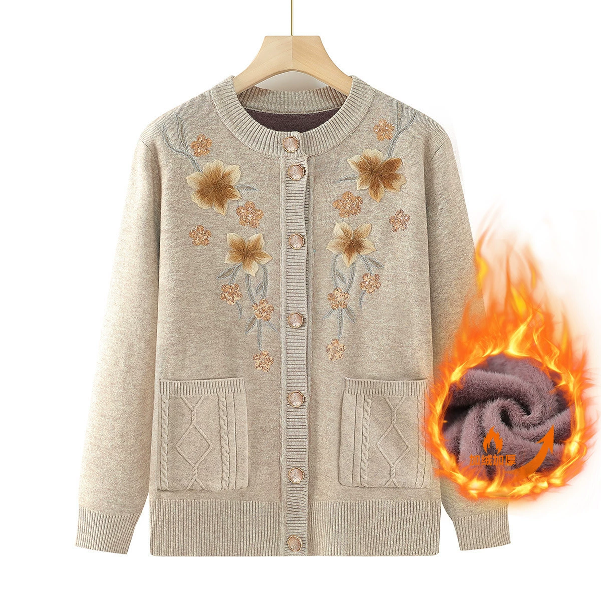 Люди среднего и пожилого возраста осенью и зимой теплый топ бабушки свитер с бархатной мамой кардиган зимний пальто