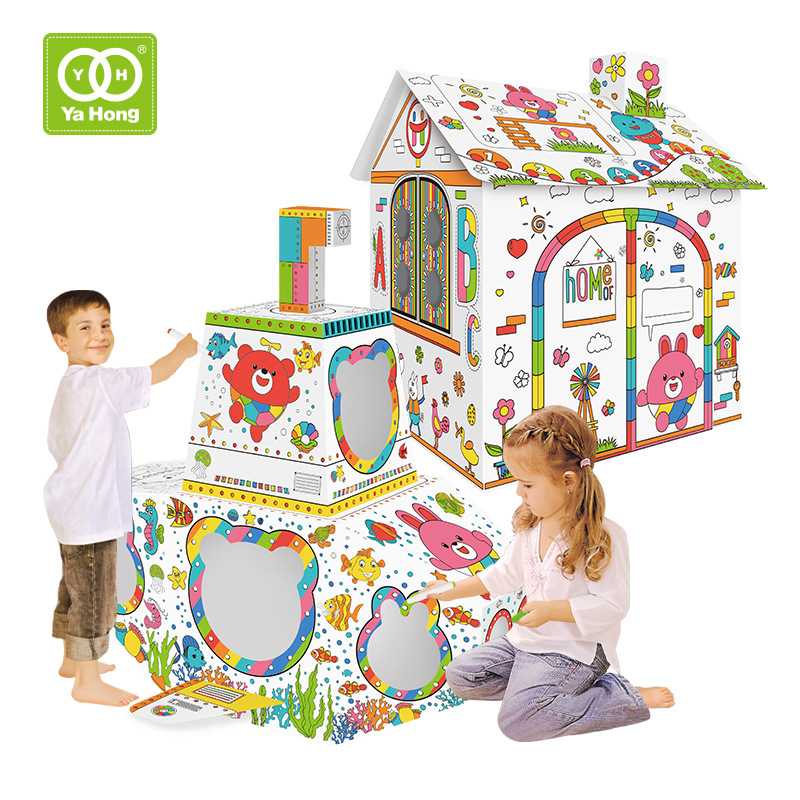 Transfronterizo tridimensional DIY casa graffiti juguetes creativos para niños educación temprana educación ensamblada cartón regalo mano Oficina Casa de 1 año