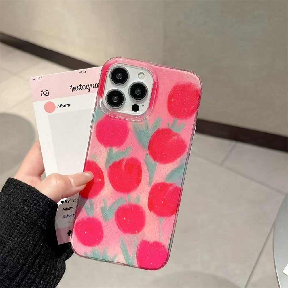 Spring ins brillo tulipanes para iphone15 diagonal 16ProMax funda para teléfono 13 Apple 14P femenino 16