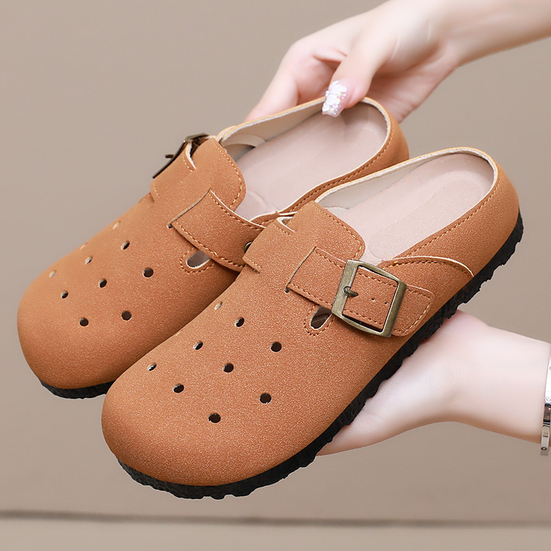 Zapatos de mujer de un pie, pantuflas de estilo nuevo de verano, zapatos Birkenstock transfronterizos de uso exterior de mujer, transpirables y cómodos, zapatos individuales de medio remolque para mujer