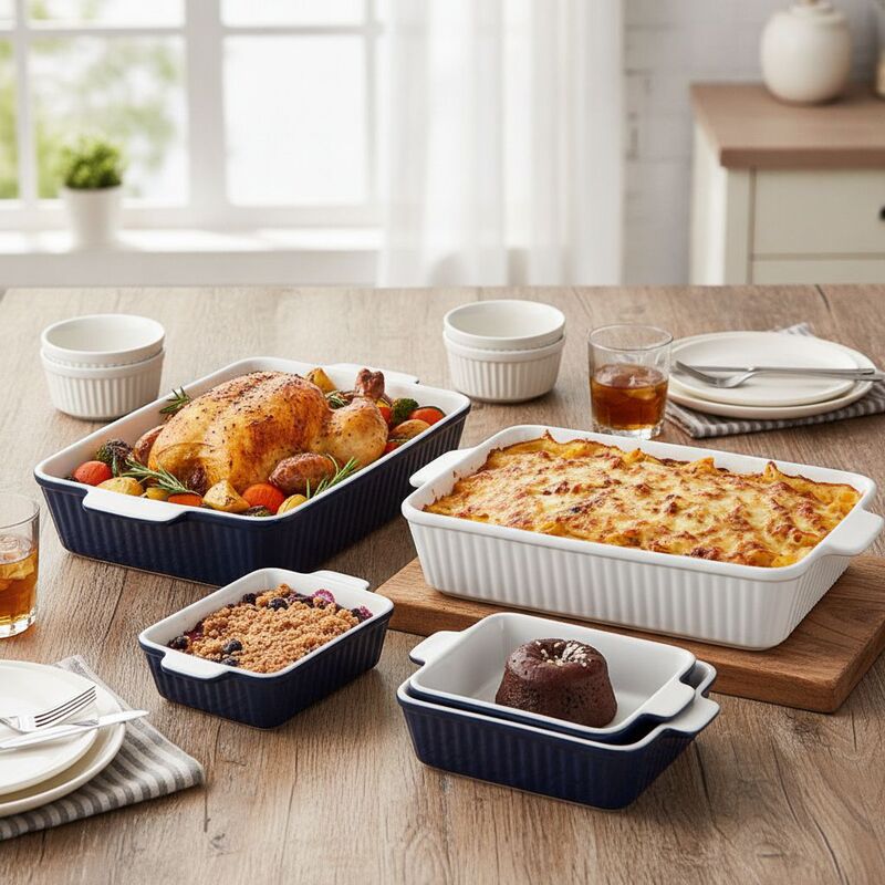 temu ceramic double-handled baking dish, cross-border rectangular baking tray, cheese baked rice baking dish set, suitable for microwave use