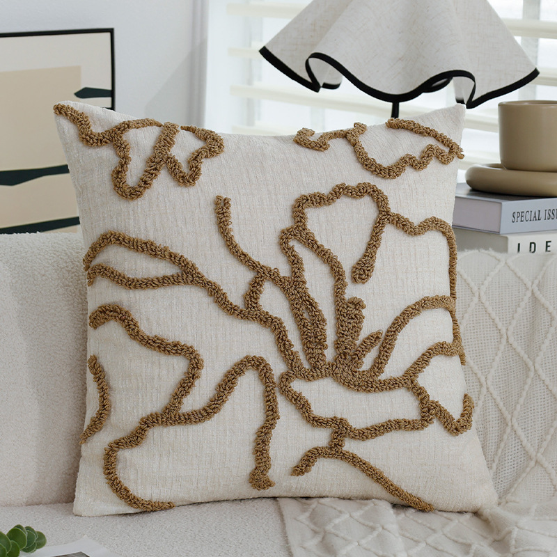 Almohada estilo ins funda de almohada de color sólido funda de cojín de sofá de terciopelo de anillo de chenilla de cama cubierta de cojín de coche de dormitorio al por mayor