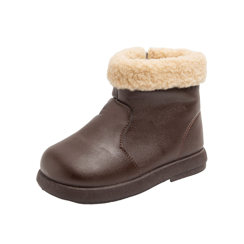 Mädchen-Winterstiefel mit Fleecefutter – Stylische Martin-Stiefeletten für Kinder (Schwarz/Braun, Größen 26–37) – Wasserabweisend und kuschelig für Schneespiele_voghion.com
