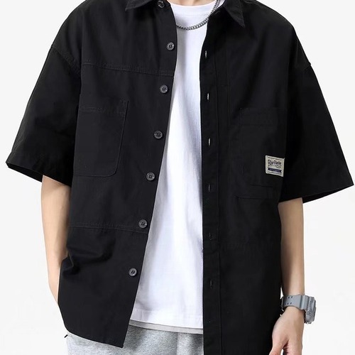 Workwear Casual Cropped Short-Sleeve Shirt for Men | Summer Japanese-Style Top | Thin Jacket | Trendy Brand Shirt