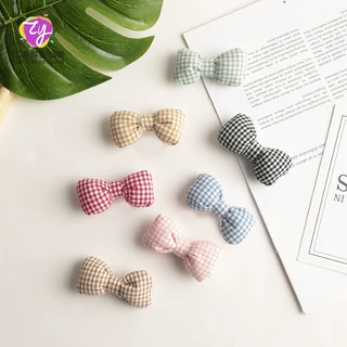 韩国发饰风女可爱充棉格子蝴蝶结配件半成品diy小饰品辅料批发