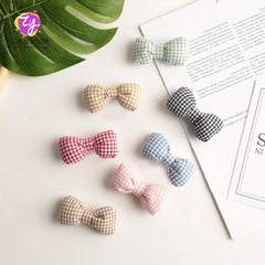 韓國髮飾風女可愛充棉格子蝴蝶結配件半成品diy小飾品輔料批發