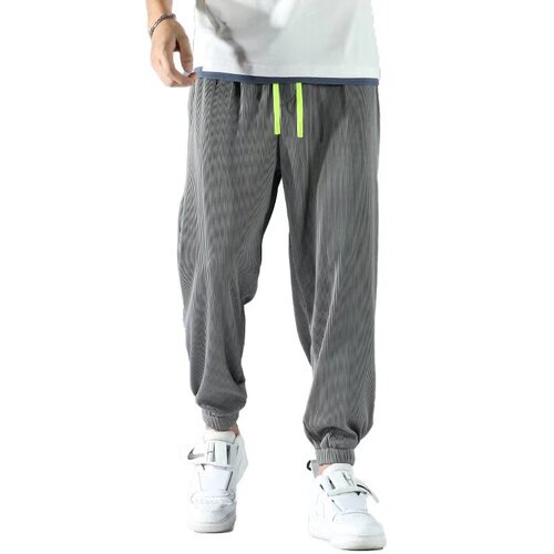 Insect-repellent summer ice silk pants, thin and loose men's 9-inch harem ankle pants, breathable quick-drying casual pants