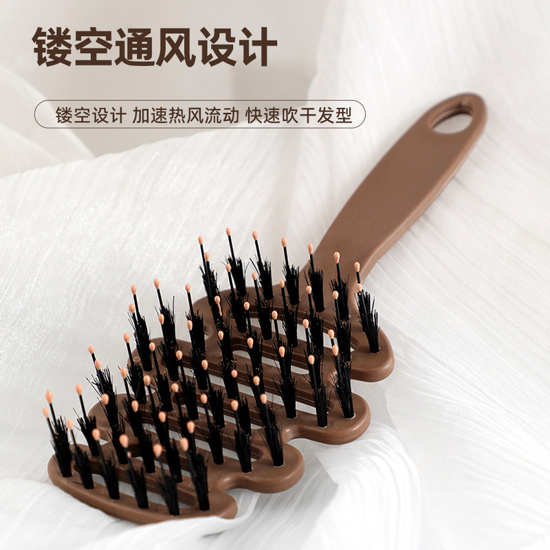 本物の豚毛製、静電気防止、女の子向け、背骨型コーム、ロングヘア用、経絡マッサージコーム、卸売|undefined