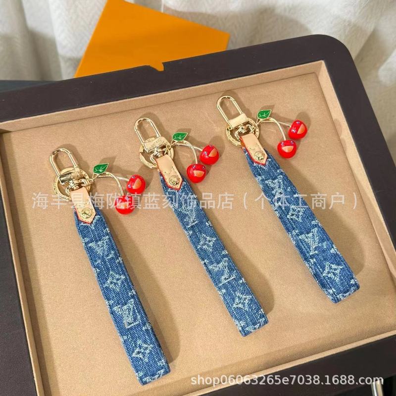 驴家新款钥匙扣潮牌樱桃汽车钥匙扣装饰品挂包包欧美酷牌牛仔布纹|undefined