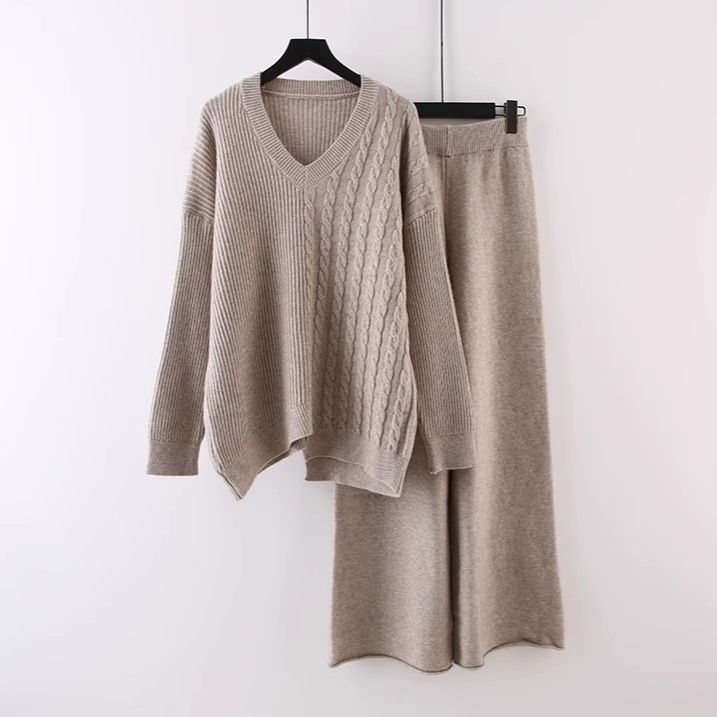 Women's Clothing pullover sweaters fashionable loose knit sweaters wide leg pants two piece suits for women_voghion.com
