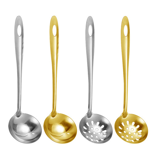 Stainless steel hot pot scoop golden long handle soup spoon multi-purpose household large soup ladle scoop set commercial wholesale