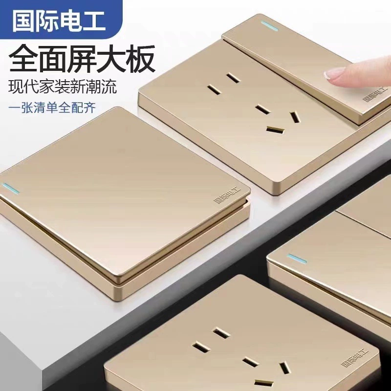 Розетка цвета шампанского, золотая, международная розетка для электрика, тип 86, бытовая скрытая панель, одна открытая с пятью отверстиями, USB16a, двойное управление