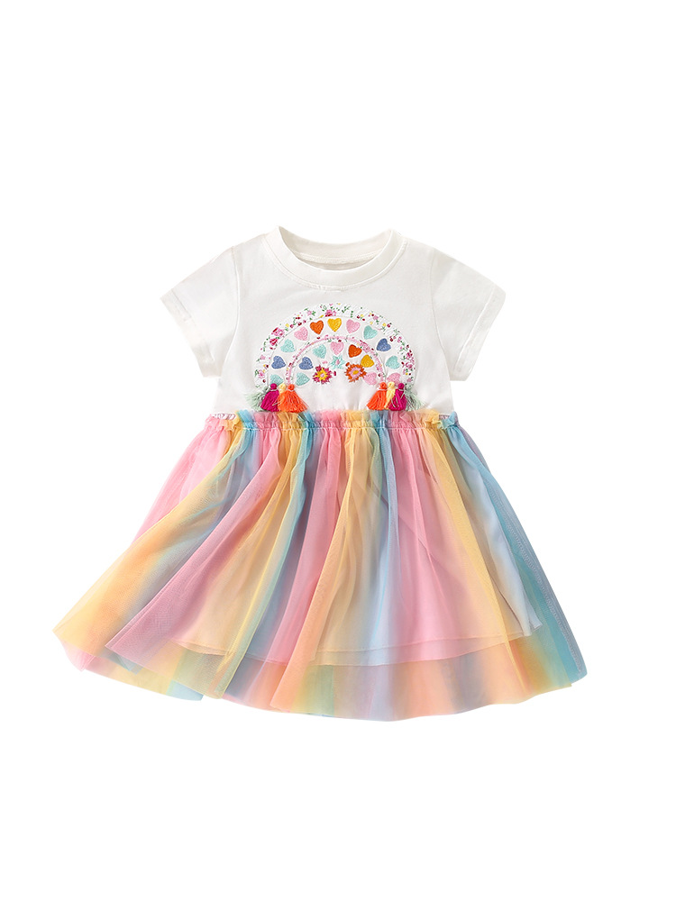 Falda de princesa para niños malwee verano nuevo estilo europeo y americano niños pequeños y medianos estilo occidental niña cuello redondo falda de manga corta para niñas