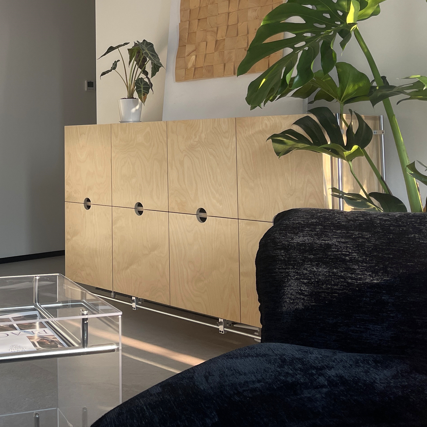 Italian Minimalist Optical Axis Marine Board Module Cabinet Tea Room Sideboard Multi-Layer Storage Cabinet Natural Wood Birch Board Cabinet