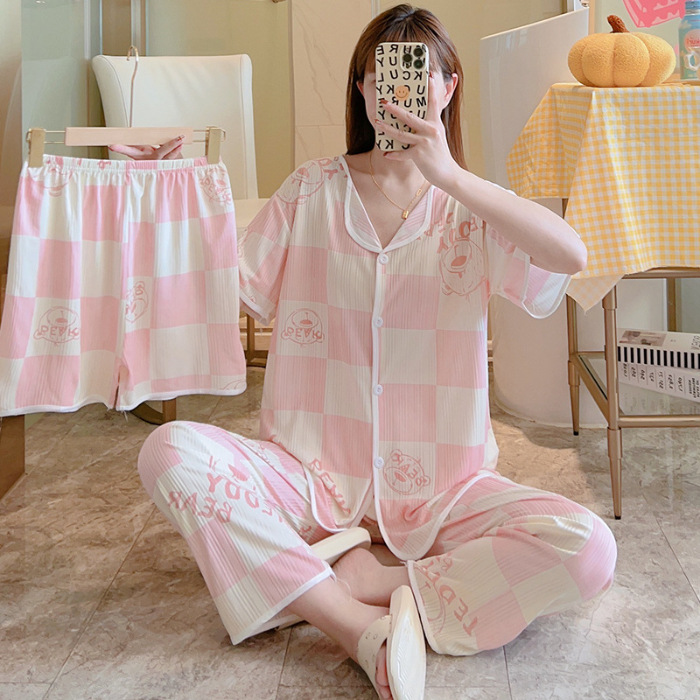 Nuevo estilo pijamas traje de tres piezas de las mujeres pijamas de estilo coreano de verano dulce ins estilo desgaste para el hogar conjunto de tres piezas entrega de una pieza