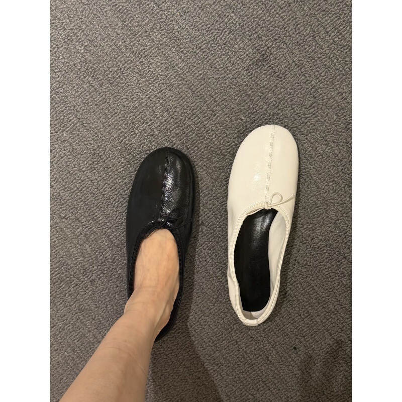 Sheepskin Version Round-Toe Bowknot Korean Style Ballet Flat Shoes for Women, Spring and Autumn Comfortable Granny Shoes with Soft Soles and Shallow Mouth