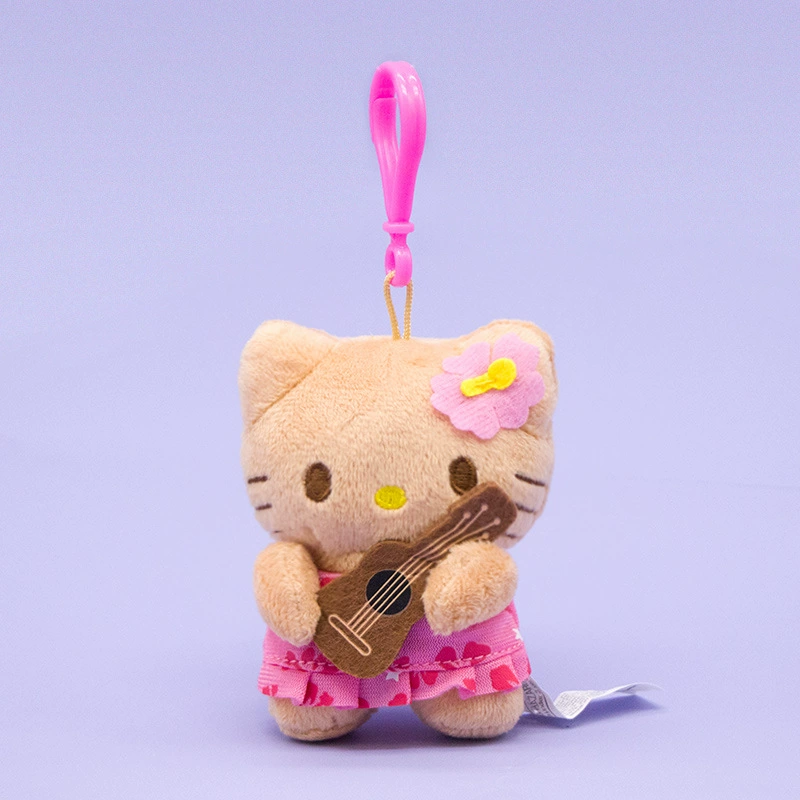 Милая гавайская чёрная кожаная подвеска-брелок для сумки с изображением котенка Гуама и цветочным принтом