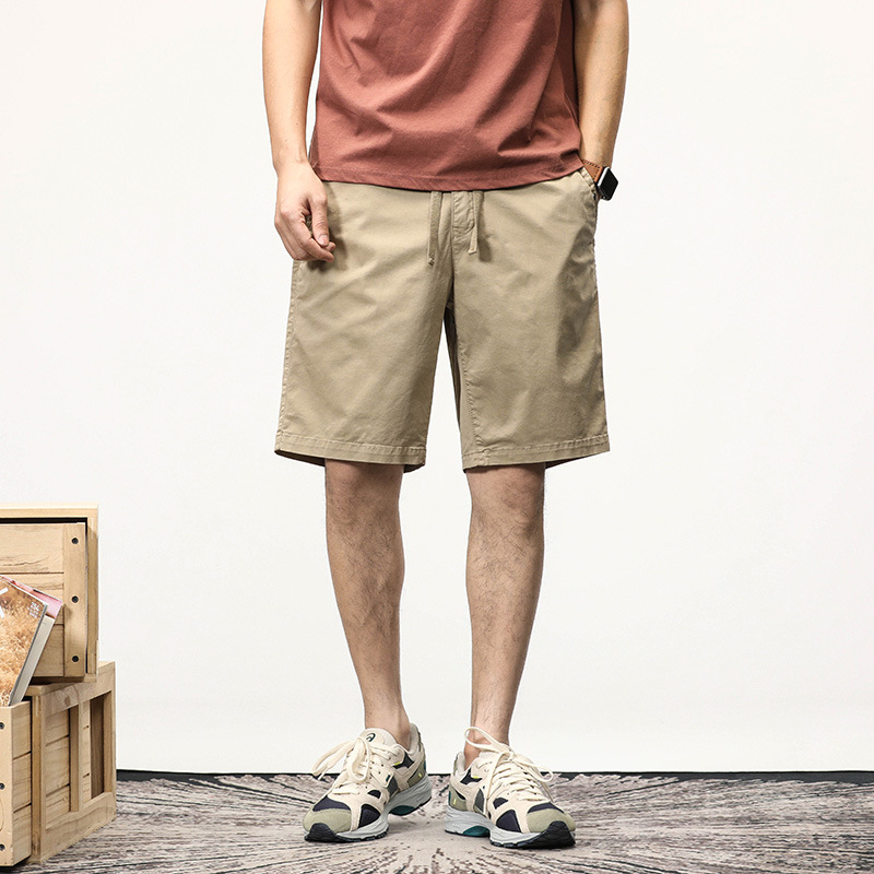 Summer New Men's Cargo Shorts American Style Trendy Brand Elastic Waist Drawstring Mid-Length Loose Straight Casual Versatile Five