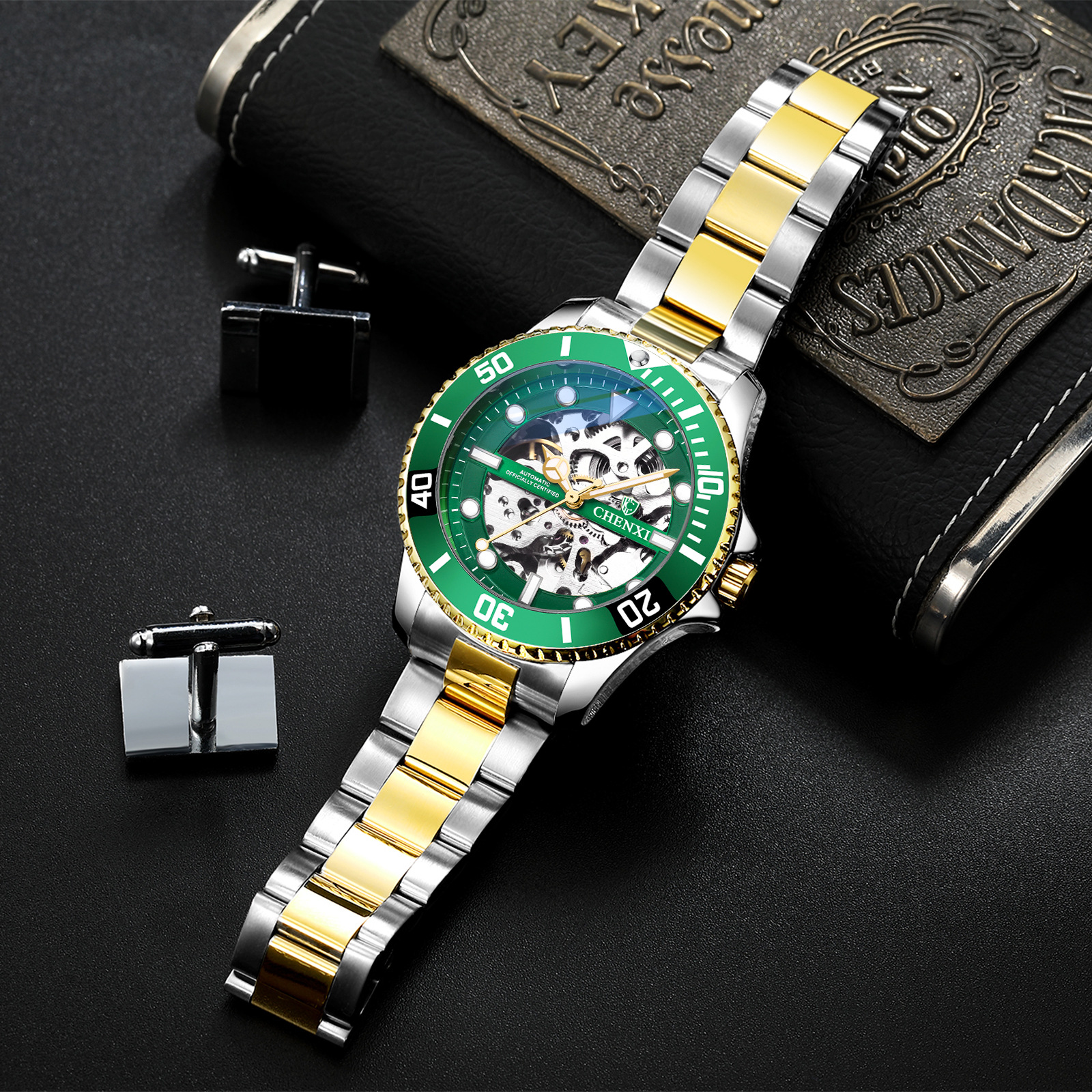 Dawn Brand Water Ghost Explosions Hollow Automatic Mechanical Watch Cross-border Fashion Waterproof Men's Watch Mechanical Watch