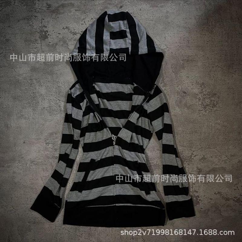 American Retro Striped Hooded Sweatshirt Jacket for Women Autumn New Loose Slim Casual Cardigan Jacket