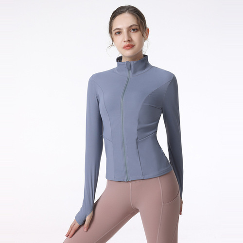 Cross-border autumn and winter sports coat women's quick-drying yoga clothing tops running professional fitness clothing tight long sleeves