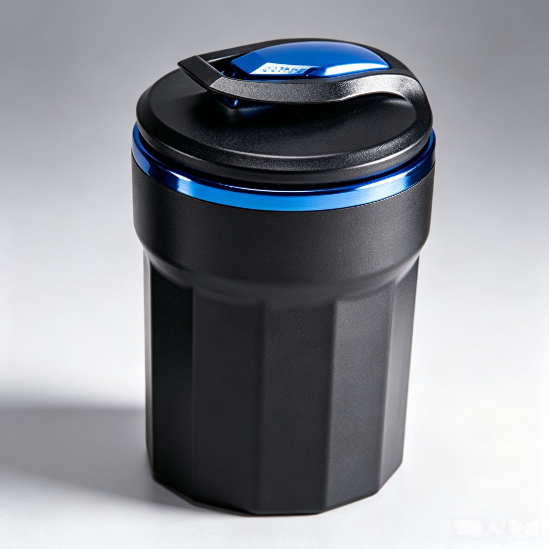 Car ashtray with LED blue light that illuminates when the lid is opened, removable and washable inner liner, metal flame-retardant car ashtray