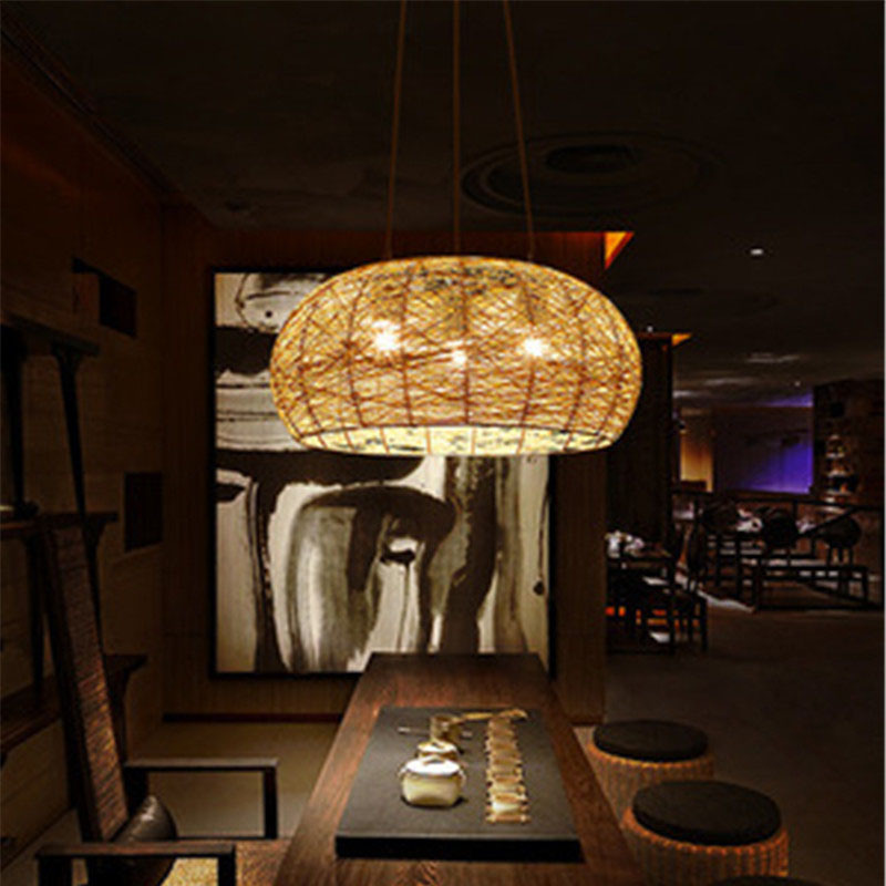 Araña de la sala de té chino cáñamo ratán lámpara creativa restaurante japonés olla caliente restaurante Zen araña