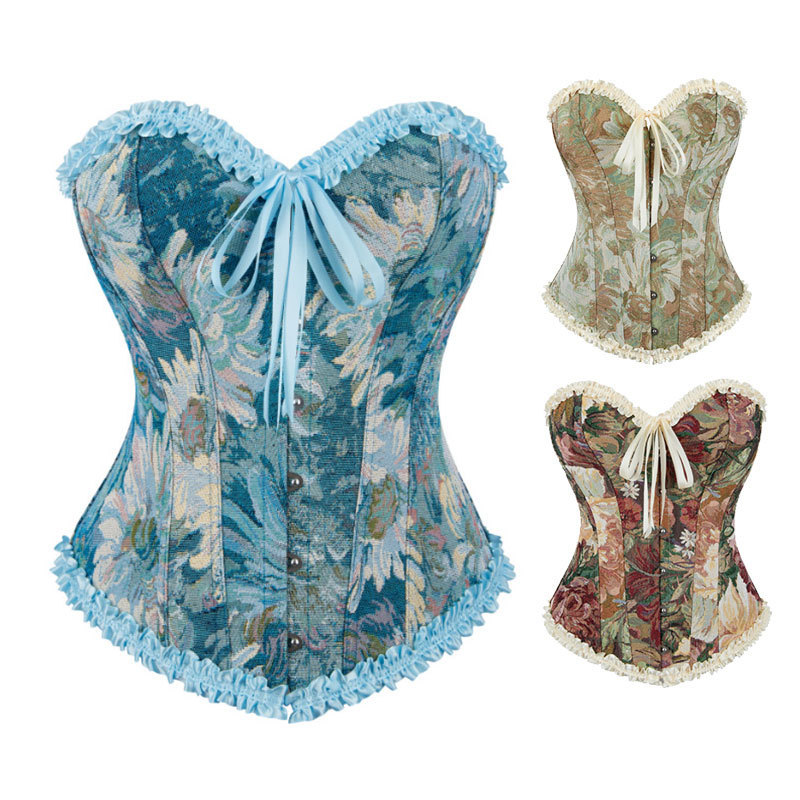 Vintage Lace Women's Court-Style Corset with Fishbone Design, Floral Oil Painting Pattern, Shapewear Top with Lacing, Hourglass Waist Corset Vintage Lace Women's Court-Style Corset with Fishbone Design, Floral Oil Painting Pattern, Shapewear Top with Lacing, Hourglass Waist Corset