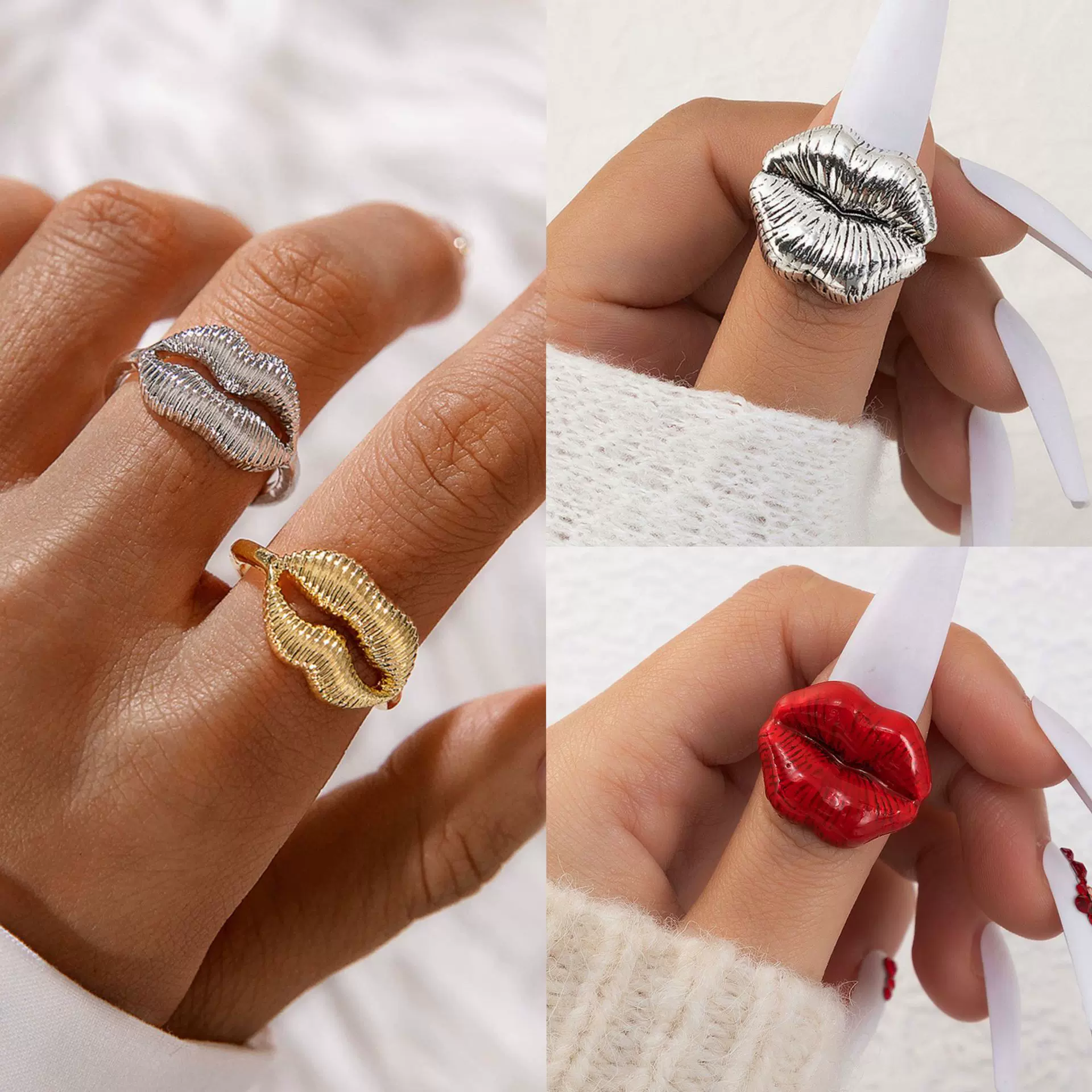 速卖通跨境新款欧美风复古嘴唇单个戒指 几何性感百搭ins单个指环