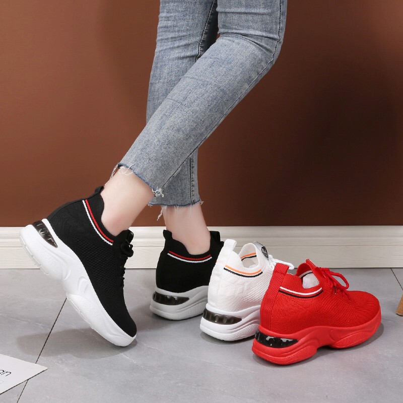 Inner Height Increasing Torre Shoes Women's 2025 Summer New Mesh Breathable White Shoes Thick Bottom Hollow Flying Weaving Casual Shoes