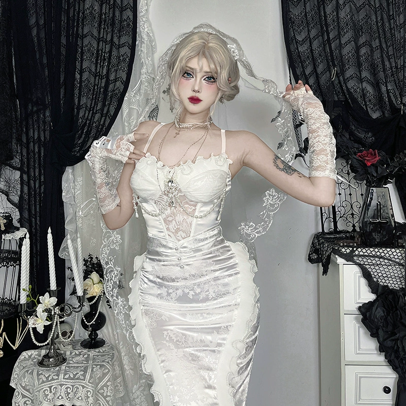 Русалочий юбка (Dark Pearl) готическая lolita, высокой посадки для подчёркивания бедер длинная юбка
