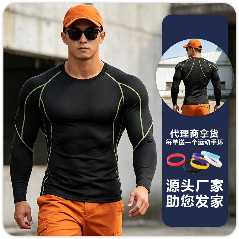Pantalones deportivos de verano para hombres elásticos de secado rápido de compresión de manga larga Camiseta de entrenamiento ropa para correr ropa de entrenamiento