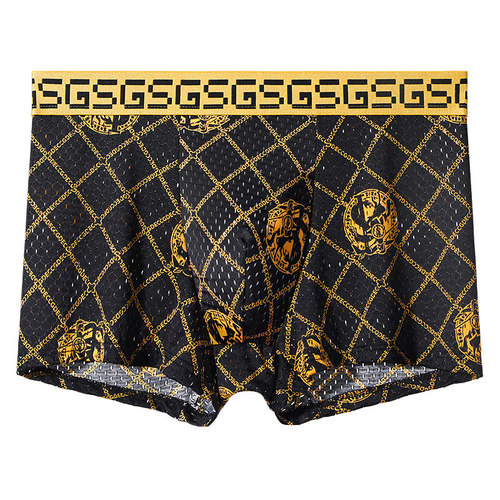 GD Men's Ice Silk Boxer Briefs Straight Leg Youth Sport Mesh Breathable Four-Square Shorts Head GDAD 4-Pack Gift Box