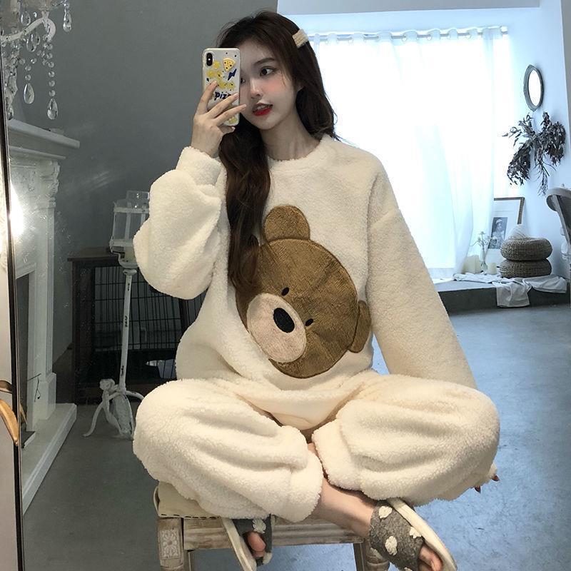 2024 New Coral Fleece Crooked Bear Pajamas Women's Autumn and Winter fleece-lined Thickened Winter Fleece Warm suit Home Clothes 2024 New Coral Fleece Crooked Bear Pajamas Women's Autumn and Winter fleece-lined Thickened Winter Fleece Warm suit Home Clothes