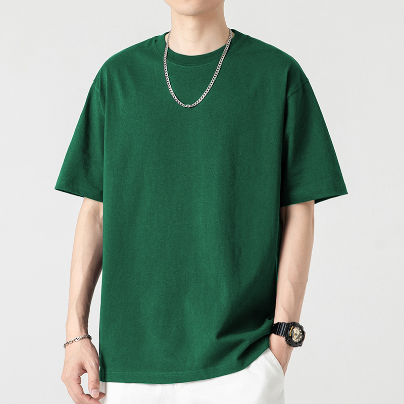 다크그린 - 솔리드 컬러 반소매 - 면 100%