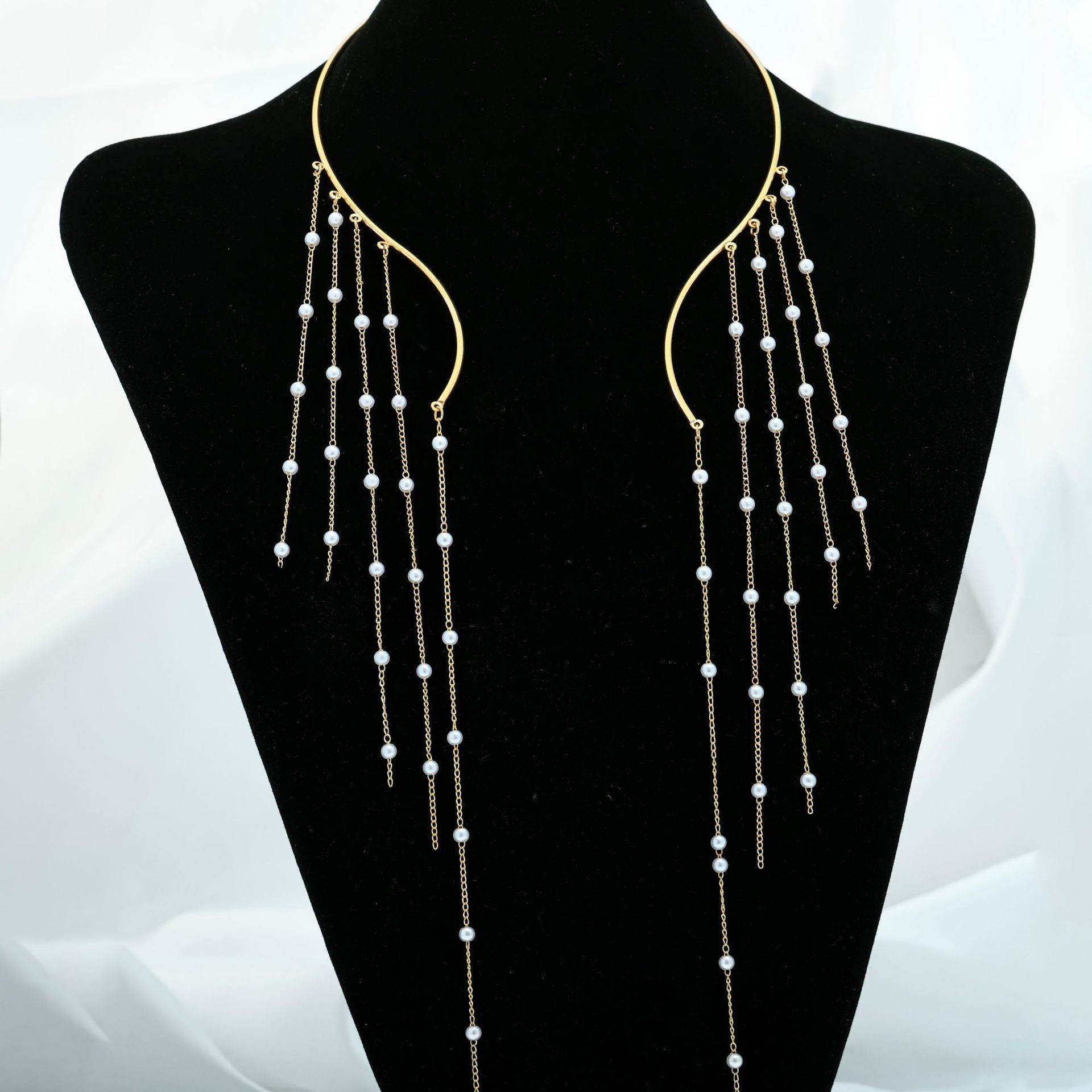 Collar de borla larga estilo explosivo transfronterizo, collar de perlas de imitación, pulsera, traje de pendientes, collar de novia de boda para mujer