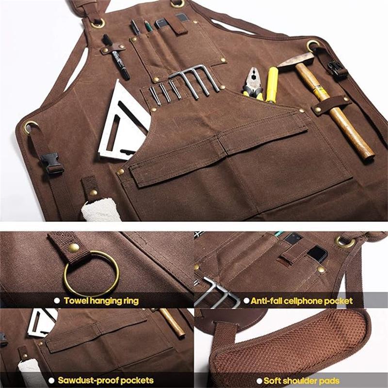 Transfronterizo Amazon delantal de lona gruesa con cinturón de imán cruzado electricista carpintería ropa de trabajo herramientas de reparación de automóviles delantal