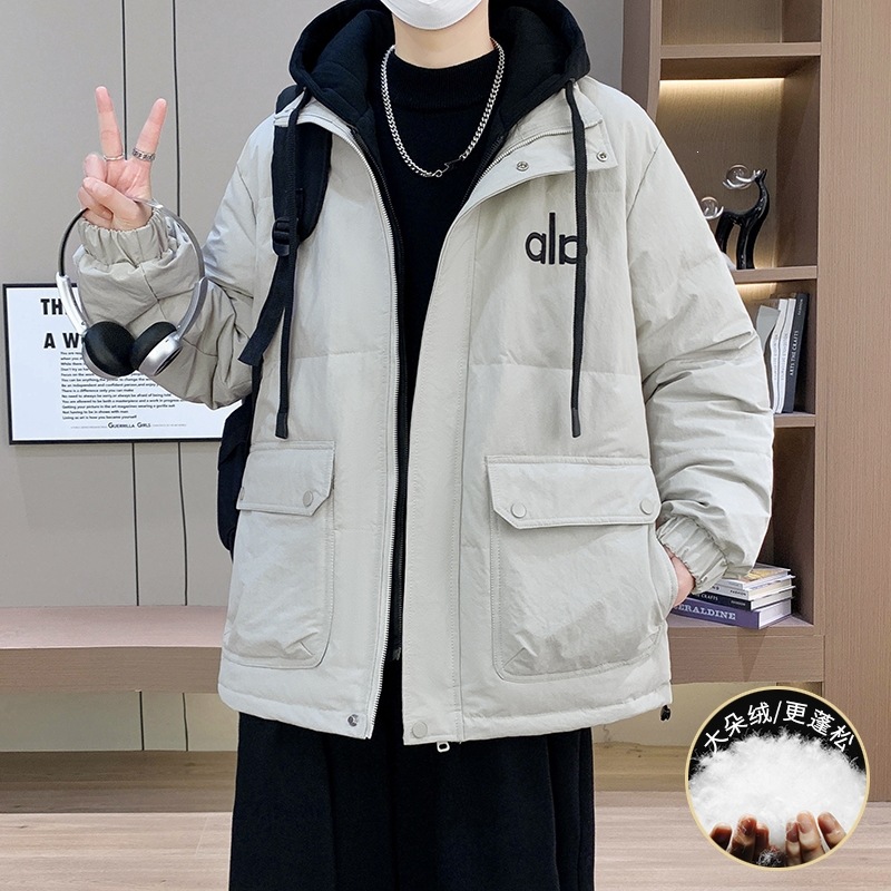 青少年男士潮流拼接假两件连帽50绒羽绒服26冬季御寒保暖百搭外套