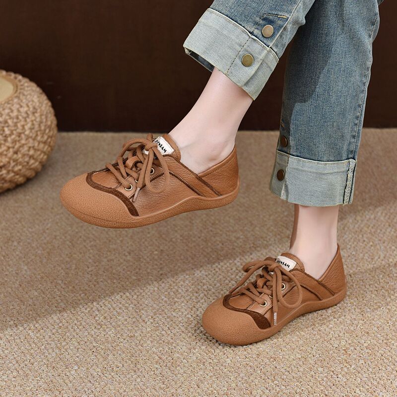 2026 Autumn New Fashion Versatile Retro Artistic Style Front-Lace-Up Flat Women's Shoes in Top Layer Cowhide Casual Shoes 2026 Autumn New Fashion Versatile Retro Artistic Style Front-Lace-Up Flat Women's Shoes in Top Layer Cowhide Casual Shoes