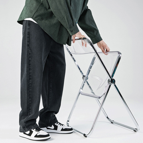 Japanese-style menswear for HANLU: 2025 Spring New Simple Solid Color Jeans for Men - Washed Relaxed Straight Leg Long Pants