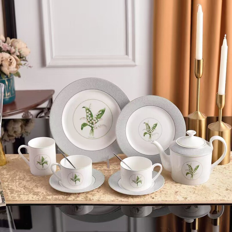 Suzuki Orchid Series Ceramic Tableware suit Bowl Plate Cup and Saucer Household Coffee Cup Simple High-end Afternoon Tea Gift