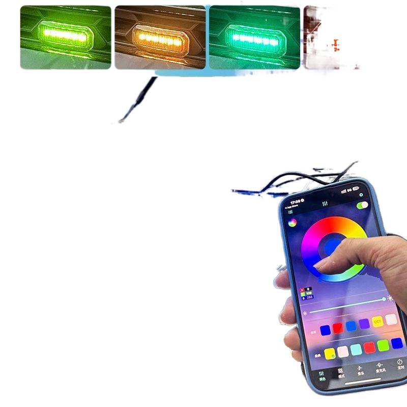 Aplicable a los viajeros de viaje rápido, luz LED de día colorida APP de control remoto a prueba de agua, rejilla negra, luz amarilla pequeña image 4